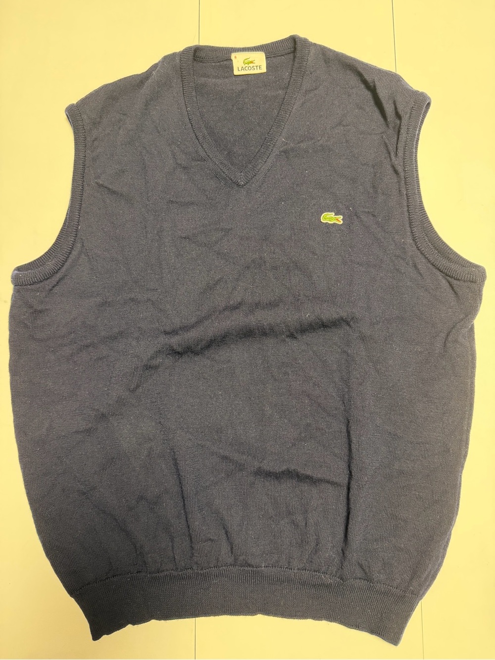 Lacoste Navy V-Neck Sleeveless Knit Vest with iconic Logo